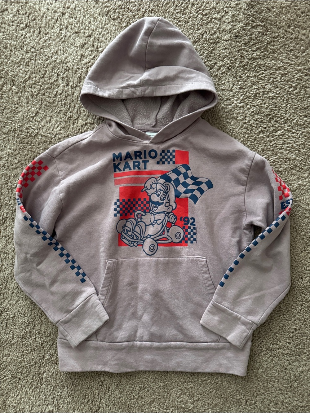 Mario Kart Graphic Hoodie in Light Lavender with Red & Blue Accents